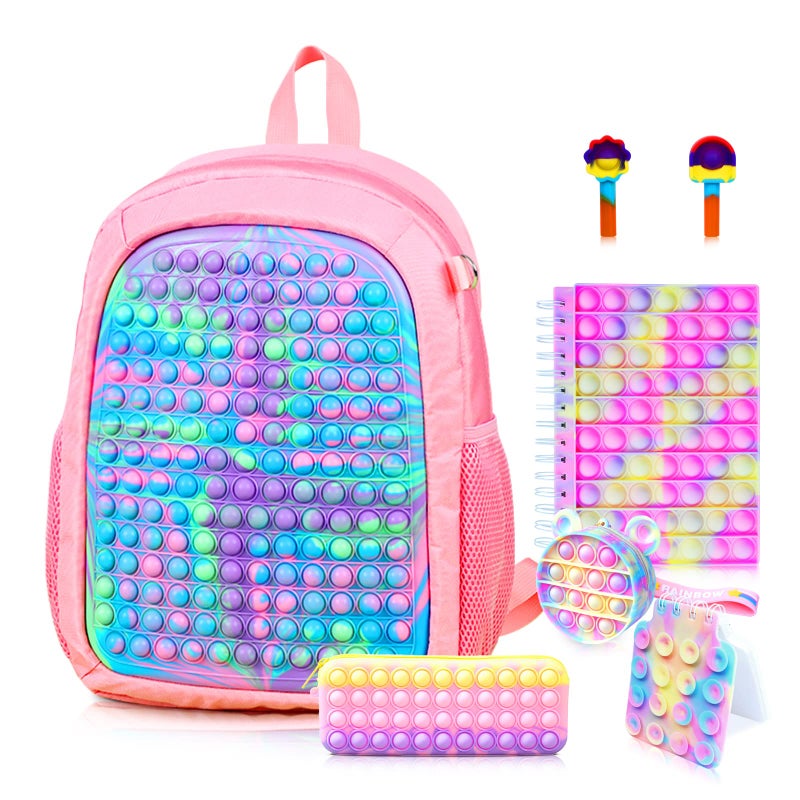 BuQueHM Large Pop Fidget Backpack for Girls Pop it Bagspop it Notebook and Pencil Case for Kids Fidget School Supplies for Elementary Student Stress Relief Great Birthday Present Gift for Kids - Image 2
