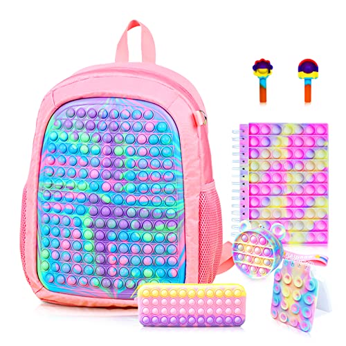 BuQueHM Large Pop Fidget Backpack for Girls Pop it Bagspop it Notebook and Pencil Case for Kids Fidget School Supplies for Elementary Student Stress Relief Great Birthday Present Gift for Kids - Image 1