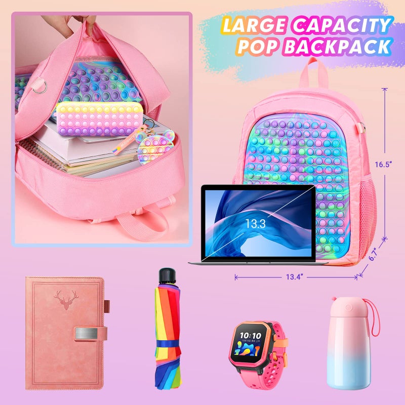 BuQueHM Large Pop Fidget Backpack for Girls Pop it Bagspop it Notebook and Pencil Case for Kids Fidget School Supplies for Elementary Student Stress Relief Great Birthday Present Gift for Kids - Image 3