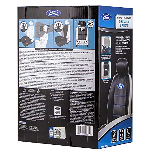 Plasticolor غطاء مقعد فورد ديلوكس من بلاستيكلور 008625R01 بشعار مطرز وخياطة عالية التباين، 3 قطع بدون جوانب، مناسب للسيارات والشاحنات أو سيارات الدفع الرباعي، أسود - Image 4