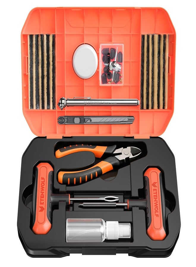 ETENWOLF Flat Tire Repair Kit with Plugs 42 Pcs, Heavy Duty Tire Plug Kit for Car, Motorcycle, ATV, Jeep, Truck, Tractor (Vivid Orange) - Image 1
