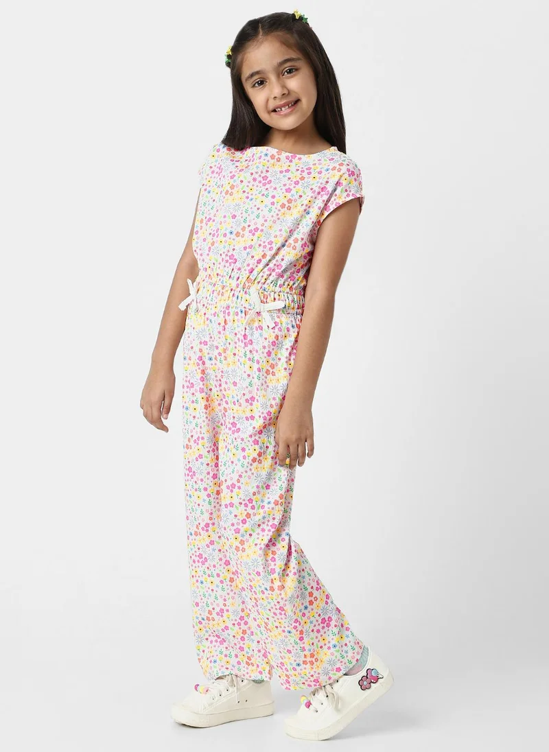 نوتيناتي Nautinati Girls’ White Floral Cotton Jumpsuit