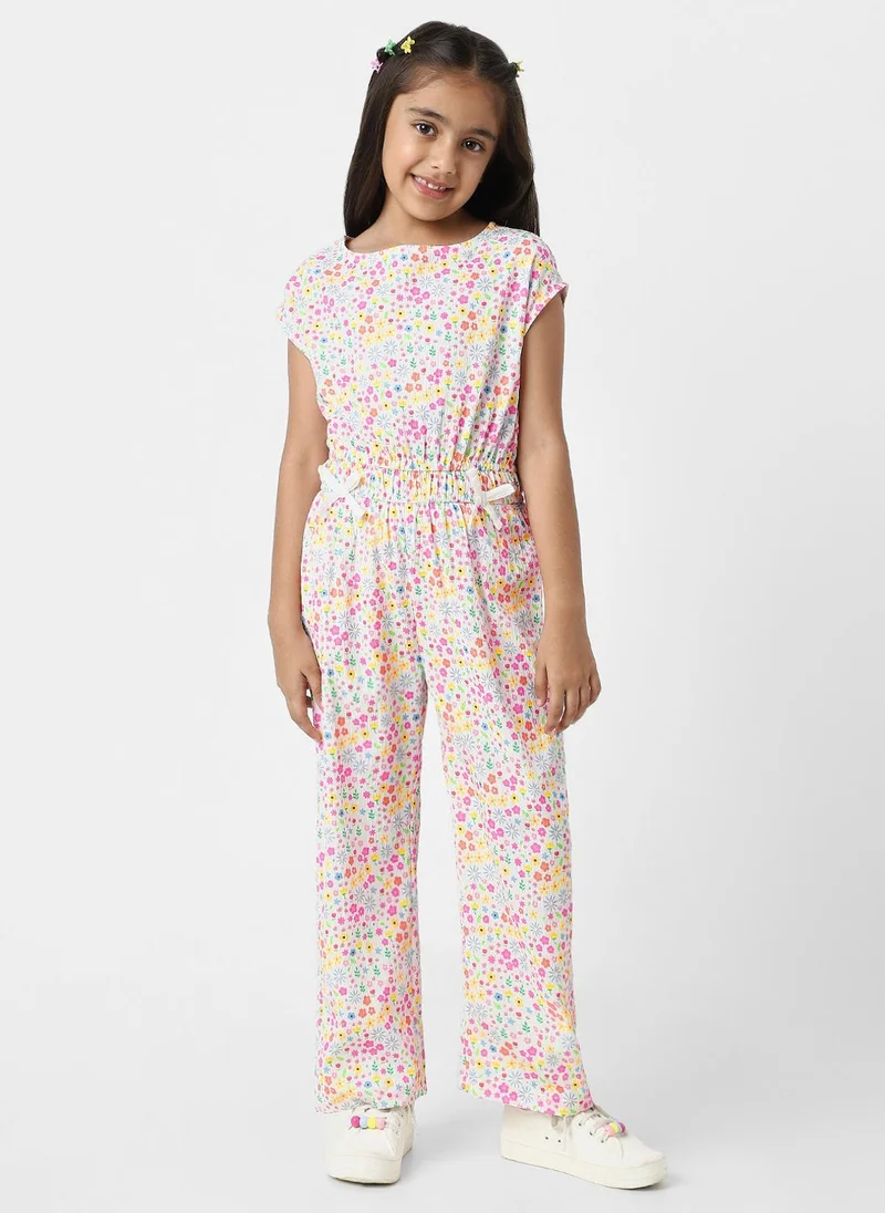 نوتيناتي Nautinati Girls’ White Floral Cotton Jumpsuit