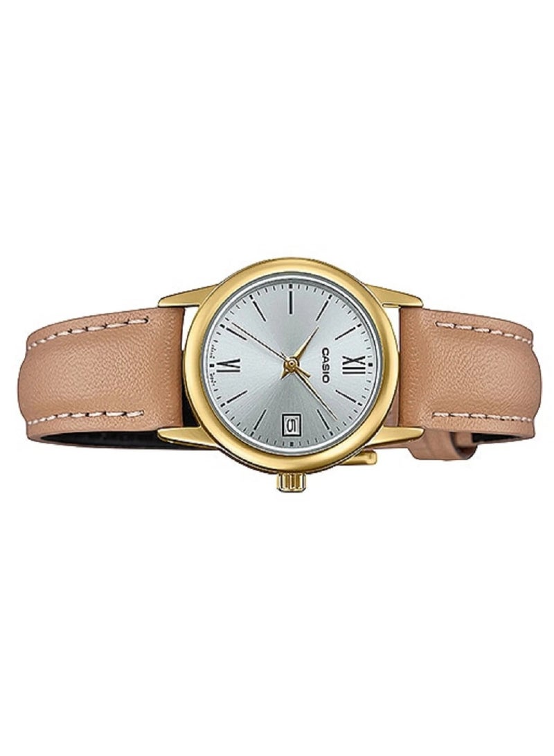 كاسيو Analog Women’s Watch LTP‑V002GL‑7B3UDF, 25 mm Silver Dial, Stainless Steel Case, Brown Leather Band, Water Resistant - Image 5