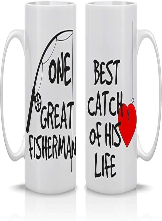 RYN PRINTED DESIGN One Great Fisherman| Best Catch Of His Life Couples Mug - Funny Couple Mug 2 pcs |11OZ Coffee Mug - Funny Mug Gift Set - Mugs For Husband and Wife - Him And Her Gifts