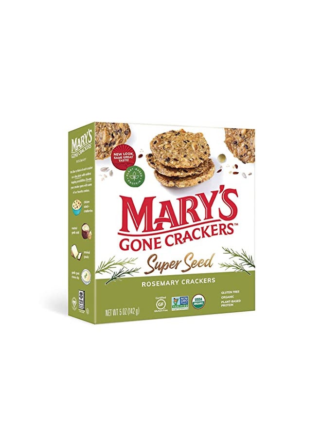Mary's Gone Crackers Mary's Gone Crackers Super Seed Crackers, Organic Plant Based Protein, Gluten Free, Rosemary, 5 Ounce (Pack of 1)  - Image 1