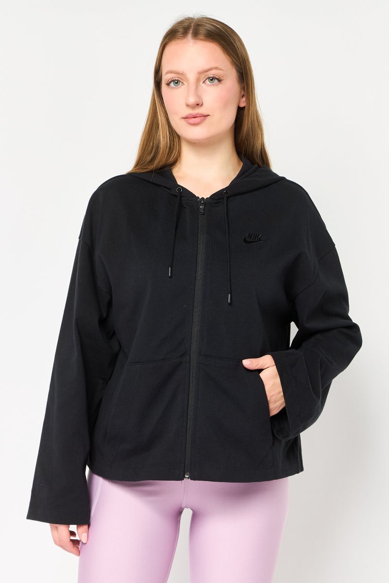 Nike سويت شيرت نسائي فضفاض بأكمام طويلة للخارج، أسود - Image 1