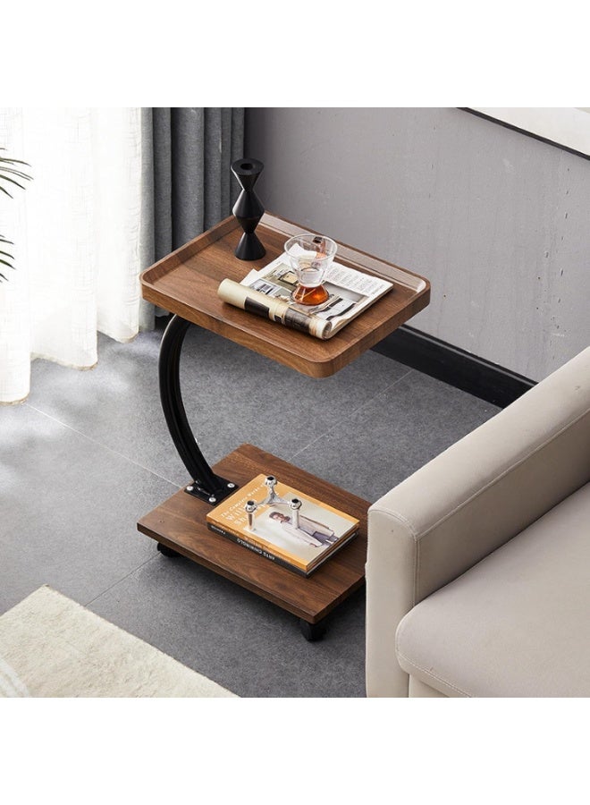 DubaiGallery Modern rolling side table with Wooden look shelves, curved metal frame, smooth caster wheels, perfect for laptop, sofa, bedside, office, space saving, sturdy, elegant home furniture, design, style, comfort, convenience. - Image 3