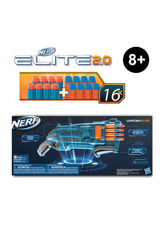 NERF Elite 2.0 Warden Db-8 Motorized Blaster – 16 Official Darts, Blast 2 Darts At Once,6-Dart Clip, Quick Reload, Compatible with N-Strike Tactical Rail Accessories, Ideal for Kids Boys Aged 8+ - Image 4
