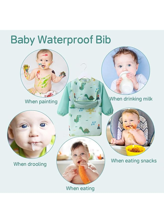 ECVV Long Sleeve Baby Bibs Mess Proof Infant Feeding Bibs With Food Catcher Waterproof Cute Cartoon Pattern Baby Smocks Eating Bib For Toddlers One Size - Image 3