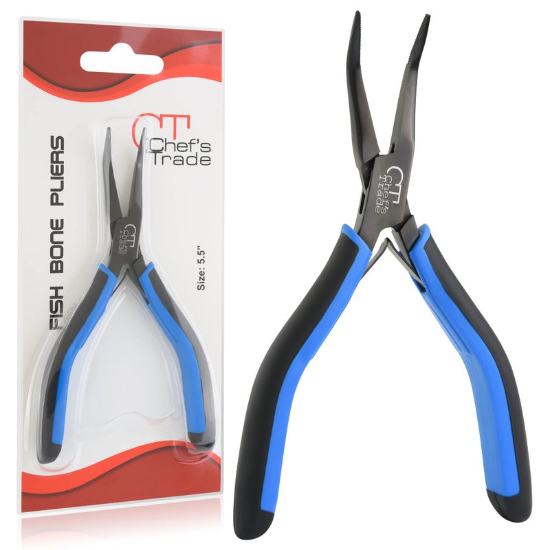 CHEF'S TRADE Fish Bone Pliers/Tweezers Stainless Steel Curved With Non-Slip Grip Black - Image 1