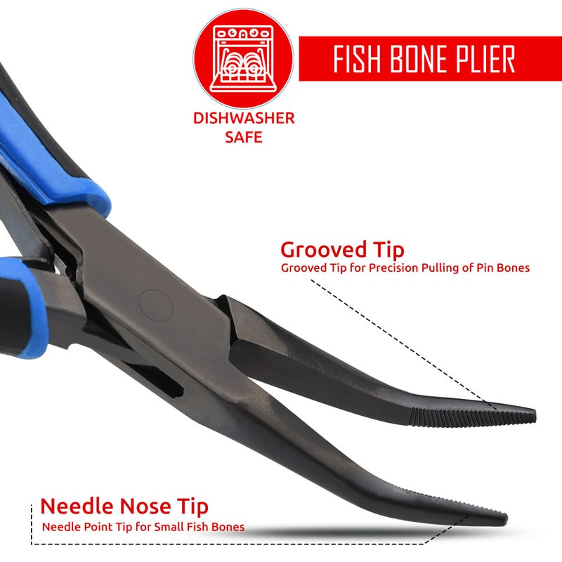 CHEF'S TRADE Fish Bone Pliers/Tweezers Stainless Steel Curved With Non-Slip Grip Black - Image 3