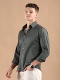 Beyoung Dark Grey Solid Regular Fit Shirt