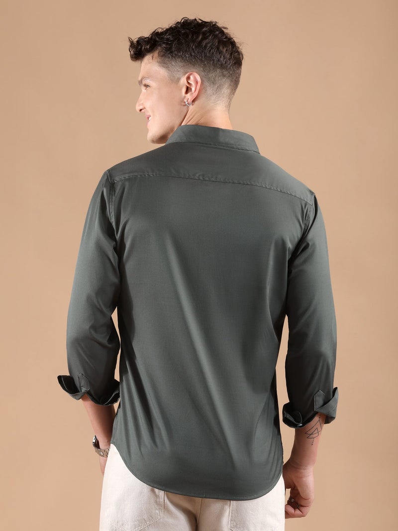 Beyoung Dark Grey Solid Regular Fit Shirt - Image 3