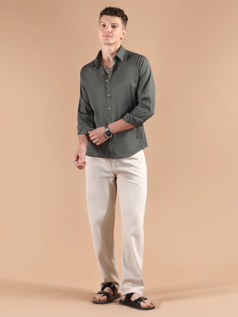 Beyoung Dark Grey Solid Regular Fit Shirt - Image 5