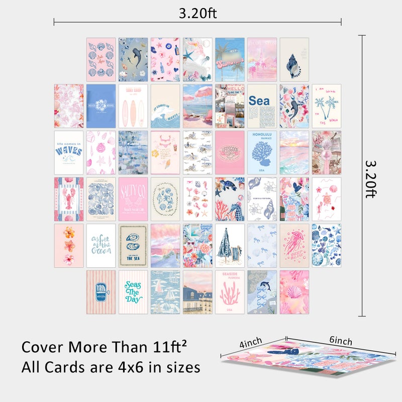 wall67 Coastal Granddaughter Room Decor, Pink and Blue Wall Collage Kits, 50 Pcs 4x6 Inch Beachy Aesthetic Wall Art Prints Posters, Coastal Cowgirl Room Dorm Wall Decor for Teen Girls - Image 3