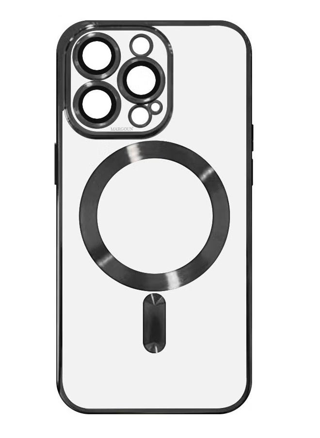 iPhone 13 Pro Max Clear Case with MagSafe Wireless Charging Compatible Back Cover with Electroplating Shockproof Frame Black