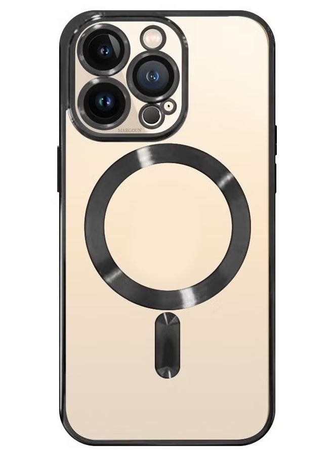 iPhone 13 Pro Max Clear Case with MagSafe Wireless Charging Compatible Back Cover with Electroplating Shockproof Frame Black