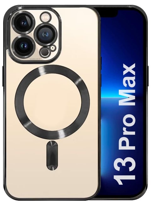 iPhone 13 Pro Max Clear Case with MagSafe Wireless Charging Compatible Back Cover with Electroplating Shockproof Frame Black