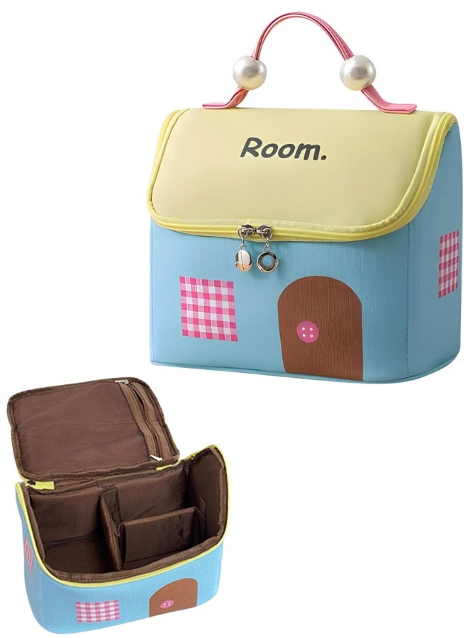 حقيبة مكياج أساسية للنساء، حقيبة مستحضرات تجميل على شكل منزل، حقيبة أنيقة لأدوات المكياج، حقيبة سفر، منظم أدوات تجميل، حقيبة مكياج للبنات - Image 1