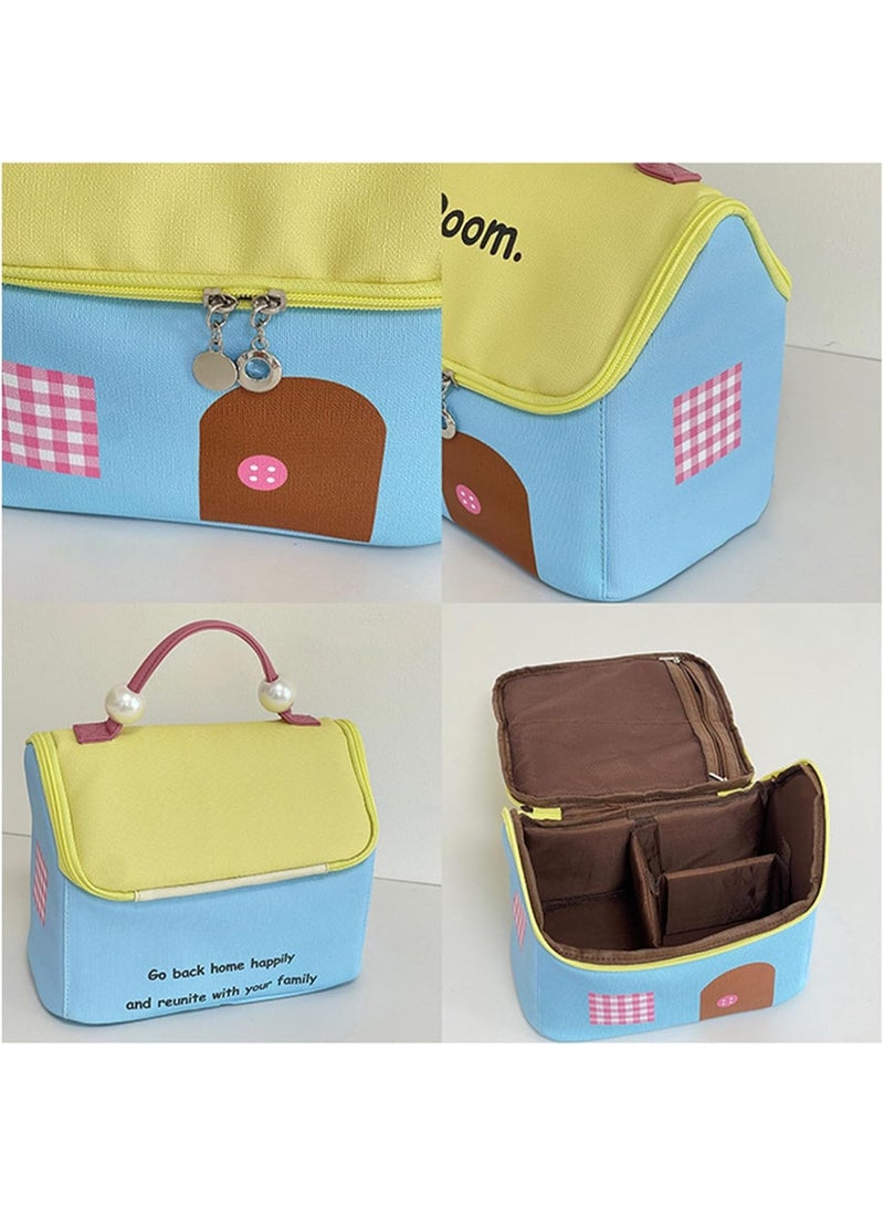 حقيبة مكياج أساسية للنساء، حقيبة مستحضرات تجميل على شكل منزل، حقيبة أنيقة لأدوات المكياج، حقيبة سفر، منظم أدوات تجميل، حقيبة مكياج للبنات - Image 5