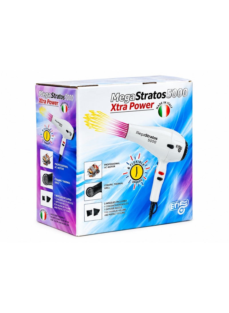 ETI MegaStratos 5000 Xtra Power Professional Hair Dryer –High Power Output: 2150W – 2500W power (at 230V/240V) Made in Italy - Image 3