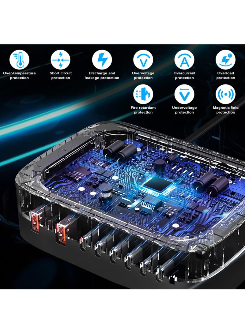 جورفنت محطة شحن 500 واط GaN، 6 منافذ Type-C (2x100 واط، 4x65 واط) و2 منفذ USB (QC 20 واط) شحن سريع مع قابس حائط وطول سلك الطاقة 1.5 متر باللون الأسود، للهواتف، الكمبيوترات، والكاميرات - Image 4