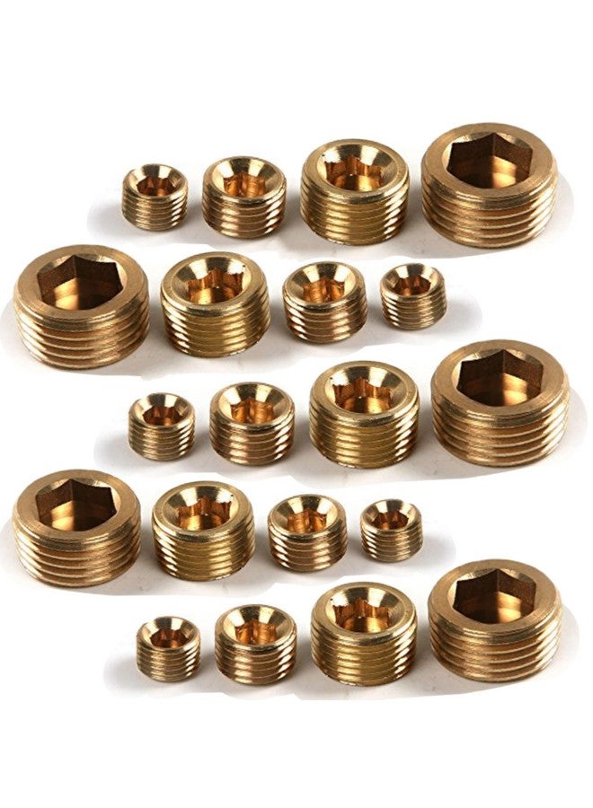 Duofan Duofan 20pcs Brass Pipe Plug 1/8" 1/4" 3/8" 1/2" NPT Plug Internal Hex Thread Socket Fitting Assortment Kit  - Image 1