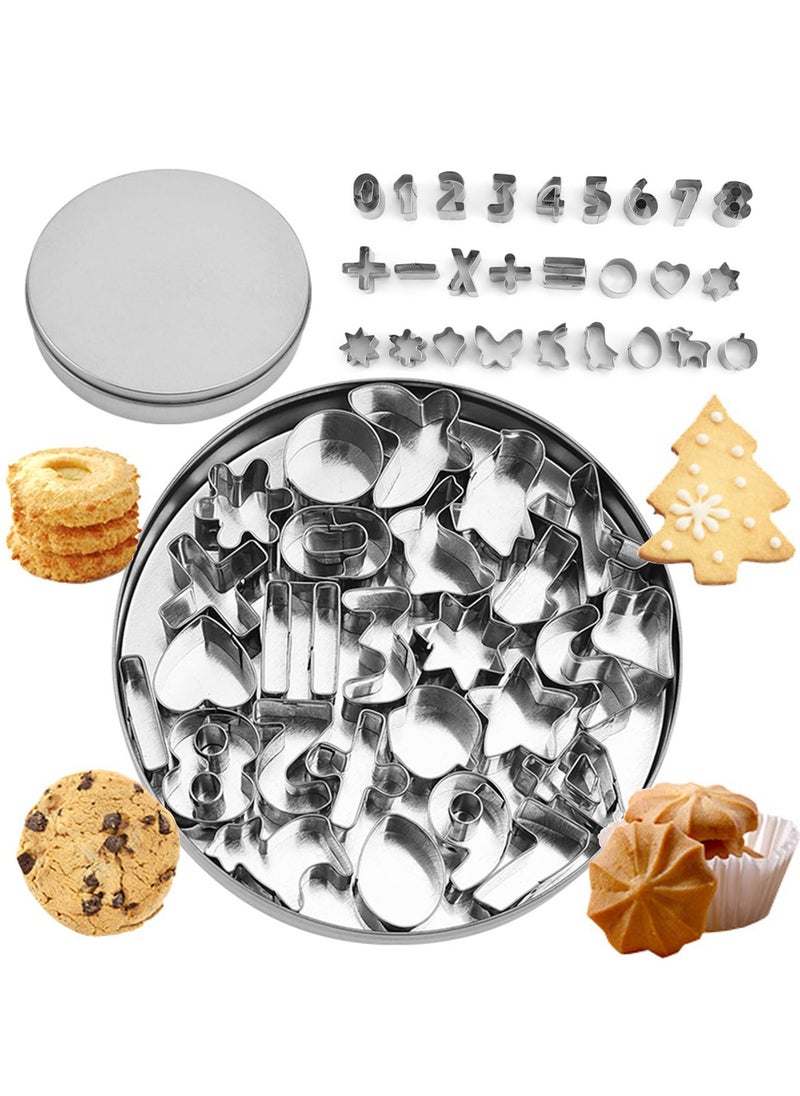 SYOSI - Mini Cookie Cutter Set with Tin Box, 26pcs Number and Geometry Cookie Biscuit Cutters, Stainless Steel Mini Cookie Cutters, Polymer Clay Cutters, and Fruit Cutter for Kids - Image 1