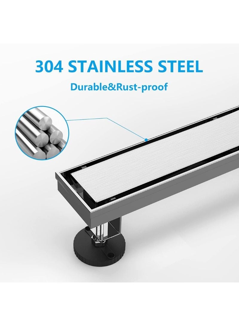 Shower Drain | 2 in 1 Linear Shower Drain | 60 C.M Brushed Nickel | 304 Stainless Steel | Shower Floor Drain with Tile Insert Grate Adjustable Feet Hair Filter - Image 2