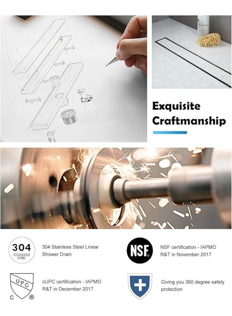 Shower Drain | 2 in 1 Linear Shower Drain | 60 C.M Brushed Nickel | 304 Stainless Steel | Shower Floor Drain with Tile Insert Grate Adjustable Feet Hair Filter - Image 5