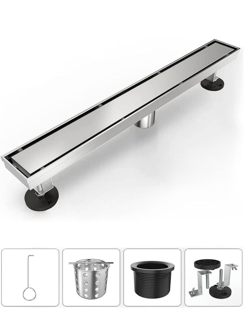 Shower Drain | 2 in 1 Linear Shower Drain | 60 C.M Brushed Nickel | 304 Stainless Steel | Shower Floor Drain with Tile Insert Grate Adjustable Feet Hair Filter - Image 3