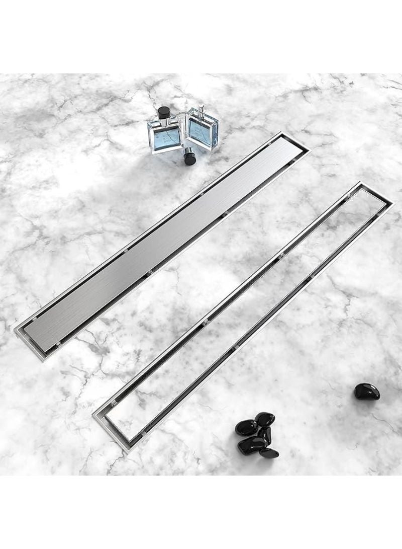 Shower Drain | 2 in 1 Linear Shower Drain | 60 C.M Brushed Nickel | 304 Stainless Steel | Shower Floor Drain with Tile Insert Grate Adjustable Feet Hair Filter - Image 1