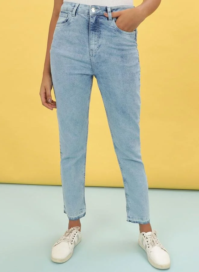 Freehand Freehand Women Blue Straight Fit Solid Jeans