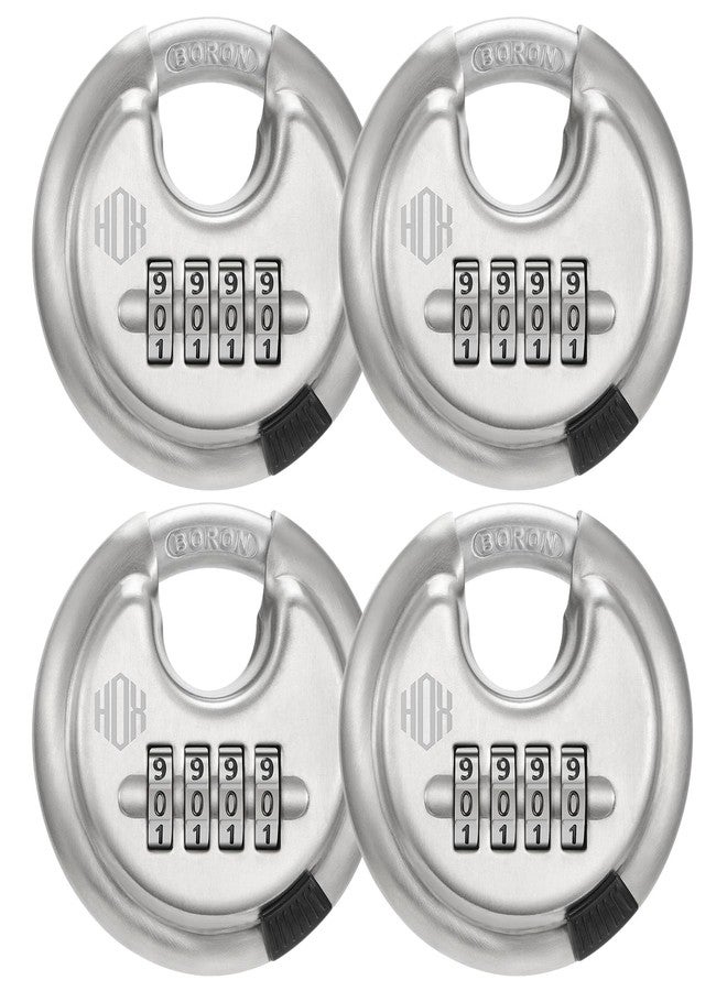 HOX Boron Shackle Combination Disc Lock, 70mm Stainless Steel Body, Heavy-Duty Weather-Resistant and Anti-Cut Padlock for Storage Units, Garages, Sliding Doors, and Cabinets (4 Pack) - Image 1