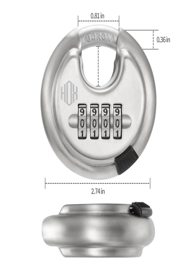 HOX Boron Shackle Combination Disc Lock, 70mm Stainless Steel Body, Heavy-Duty Weather-Resistant and Anti-Cut Padlock for Storage Units, Garages, Sliding Doors, and Cabinets (4 Pack) - Image 5