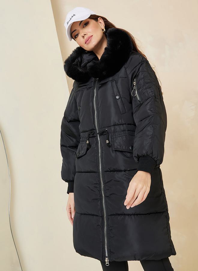 Styli Oversized Knee Length Hooded Padded Coat - Image 4