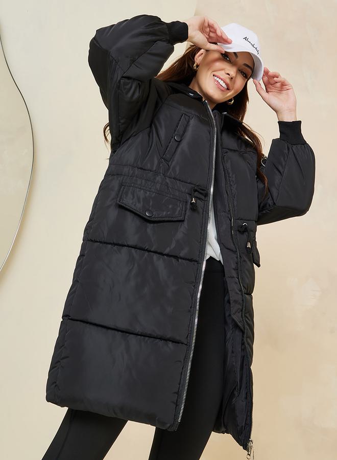 Styli Oversized Knee Length Hooded Padded Coat - Image 3