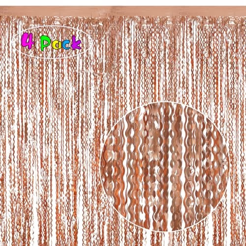 KEEUH 4 Pack Rose Gold Foil Curtain Birthday Decorations - 3.3x6.6ft Wavy Tinsel Foil Backdrop Party Streamer Party Supplies Background | Tinsel Curtain Backdrop for Parties - Image 2