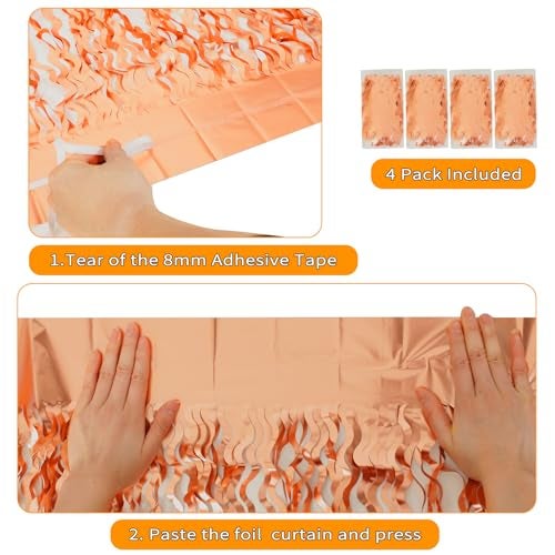 KEEUH 4 Pack Rose Gold Foil Curtain Birthday Decorations - 3.3x6.6ft Wavy Tinsel Foil Backdrop Party Streamer Party Supplies Background | Tinsel Curtain Backdrop for Parties - Image 4