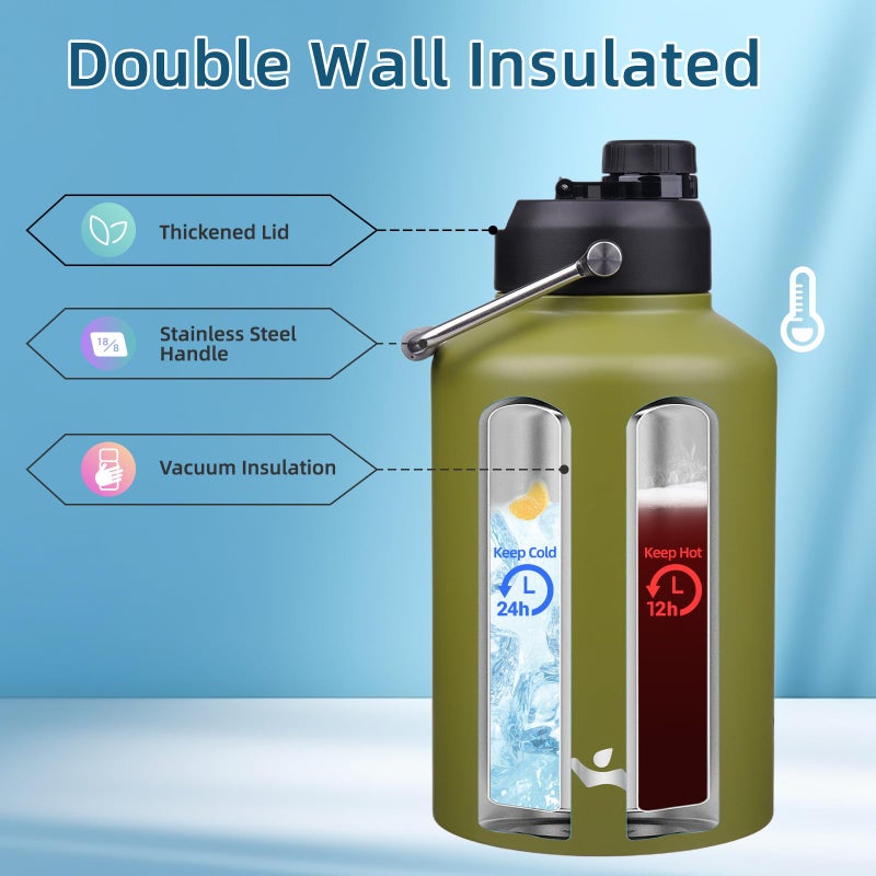 Konokyo 1 Gallon Jug with Handle,128 oz Insulated Water Bottle with Carrying Pouch, Double Wall Vacuum Stainless Steel Metal Bottle,Forest Green - Image 3