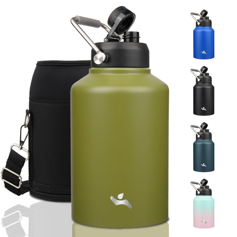 Konokyo 1 Gallon Jug with Handle,128 oz Insulated Water Bottle with Carrying Pouch, Double Wall Vacuum Stainless Steel Metal Bottle,Forest Green - Image 1