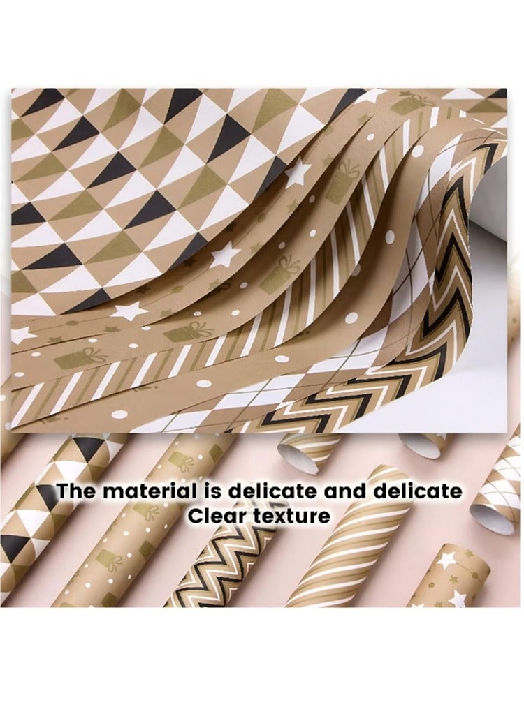 Generic 7 gift wrapping paper, ribbon sticker tape set, birthday gift, anniversary, Valentine's Day, wedding, holiday simple light luxury plaid striped diy wrapping paper gift paper, baby shower, bride shower, graduation ceremony gift packaging set  - Image 3