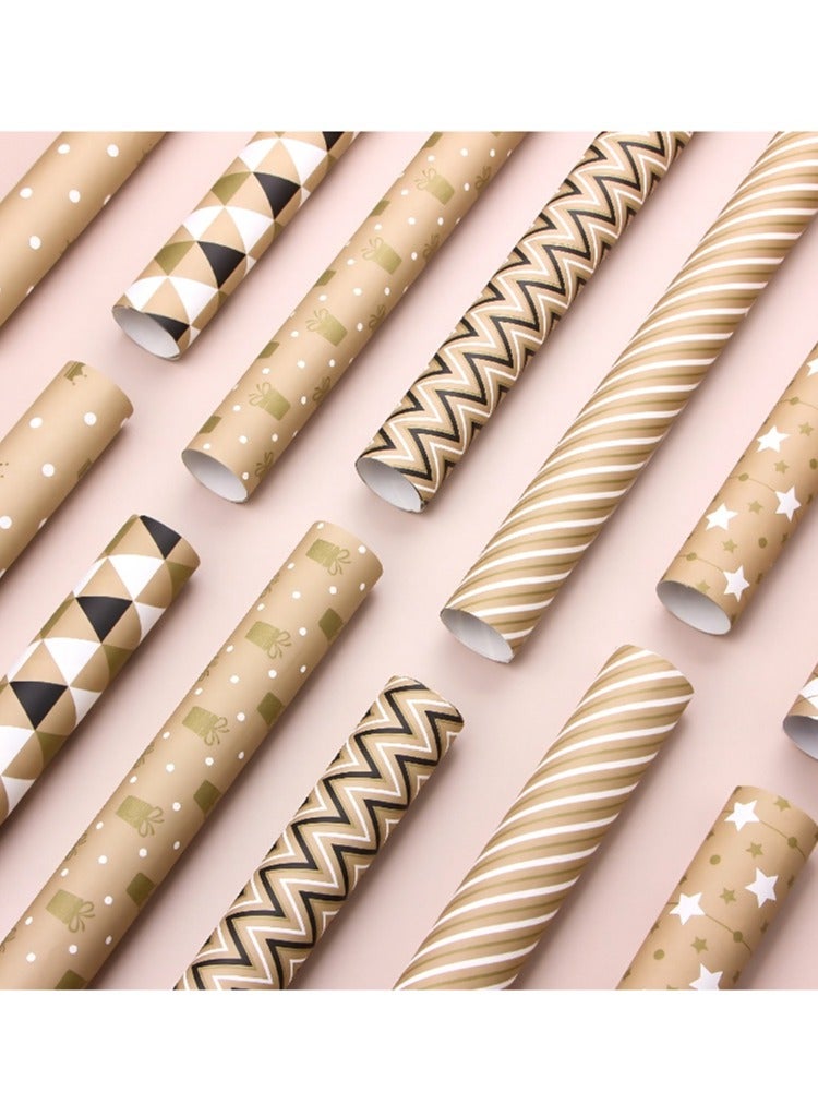 Generic 7 gift wrapping paper, ribbon sticker tape set, birthday gift, anniversary, Valentine's Day, wedding, holiday simple light luxury plaid striped diy wrapping paper gift paper, baby shower, bride shower, graduation ceremony gift packaging set  - Image 5