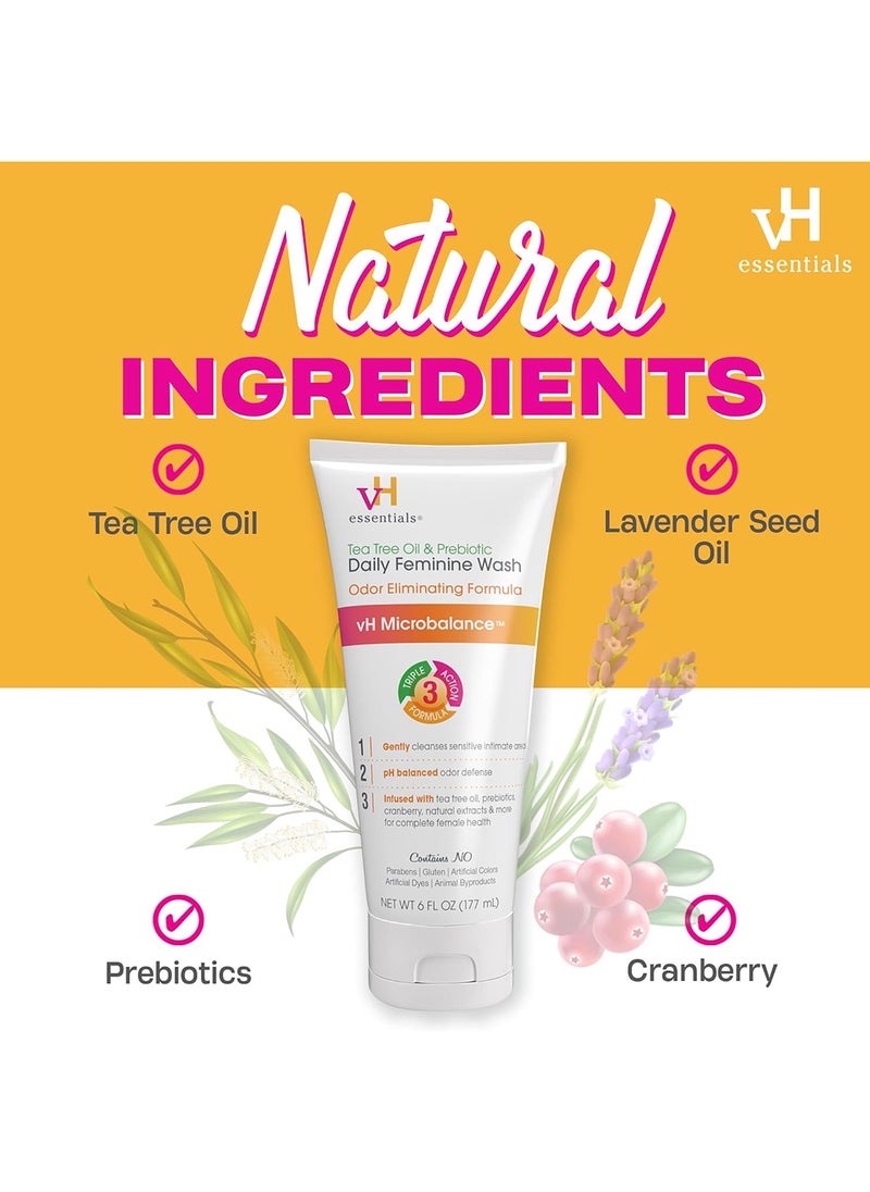 vH Essentials - Pack of 1 Ph Balanced Daily Feminine Wash, Tea Tree Oil And Prebiotic, 6 Fl Oz - Image 1