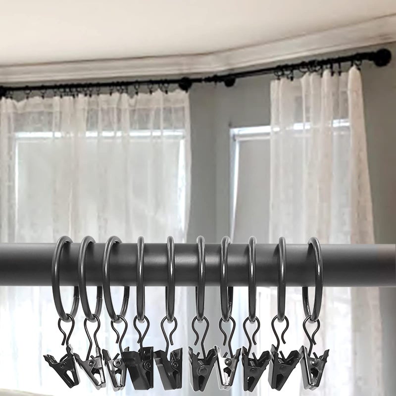 WeeksEight 40 Pack Black Curtain Rings with Clips, Curtain Hooks Hangers Clip Rings for Hanging Drapes Bows Hat, Drapery Rings 1.26 in I D, Fits up to 1 in Diameter Curtain Rod. - Image 5
