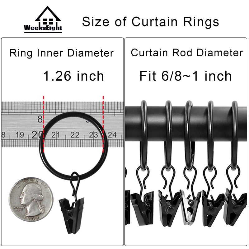 WeeksEight 40 Pack Black Curtain Rings with Clips, Curtain Hooks Hangers Clip Rings for Hanging Drapes Bows Hat, Drapery Rings 1.26 in I D, Fits up to 1 in Diameter Curtain Rod. - Image 3