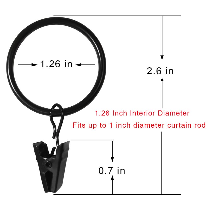 WeeksEight 40 Pack Black Curtain Rings with Clips, Curtain Hooks Hangers Clip Rings for Hanging Drapes Bows Hat, Drapery Rings 1.26 in I D, Fits up to 1 in Diameter Curtain Rod. - Image 2