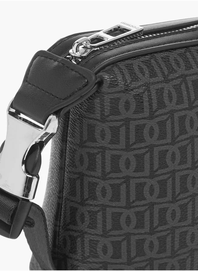 DUCHINI Mens Monogram Print Pouch With Zip Closure And Side Release Buckle Detail