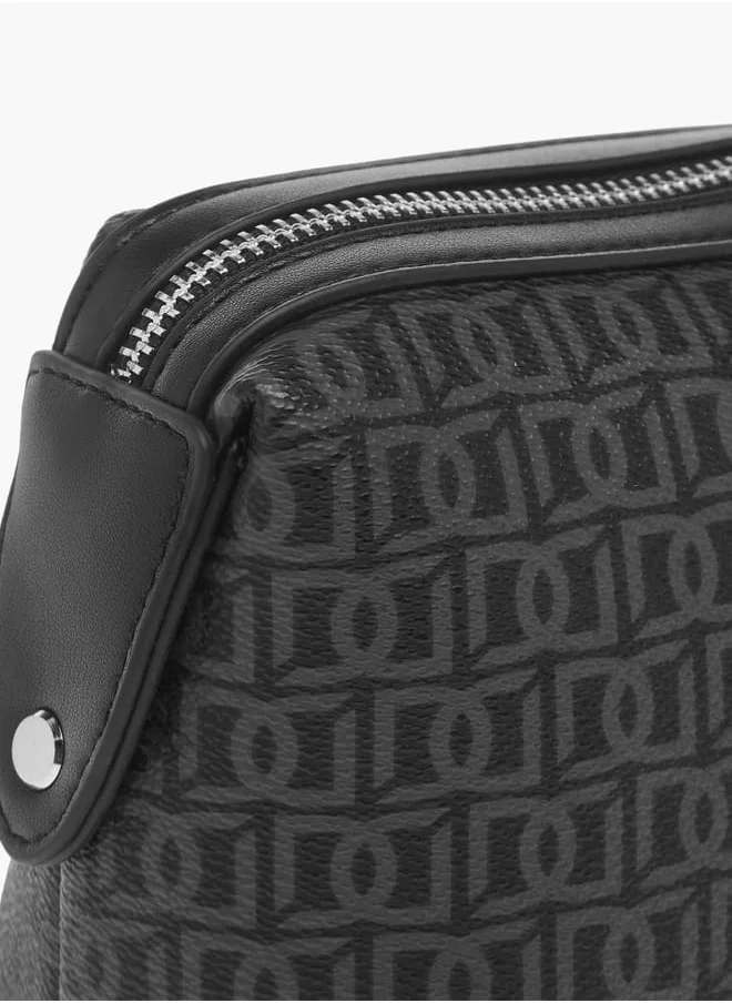 DUCHINI Mens Monogram Print Pouch With Zip Closure And Side Release Buckle Detail